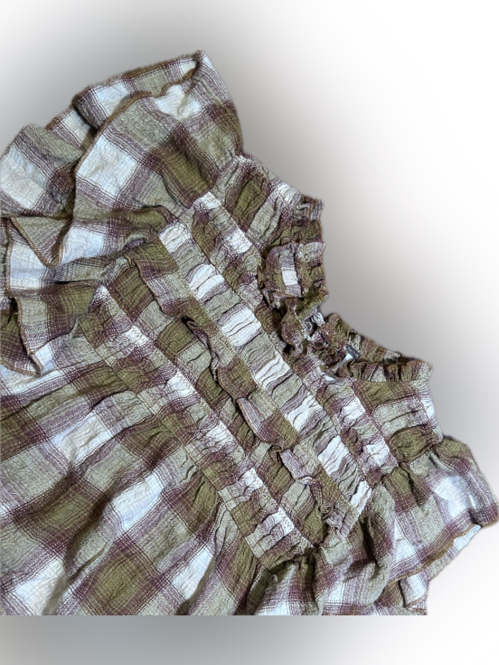 Free People Not Your Average Girl Plaid Ruffle Smocked Flutter Sleeve Blouse M - Picture 9 of 16